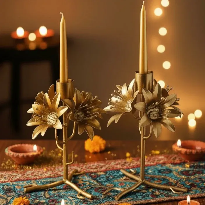Golden Bloom Candle Holder